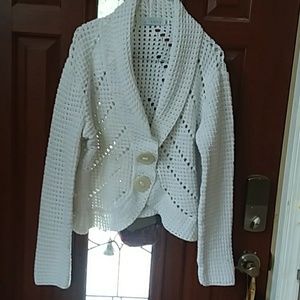 Cropped White long sleeve  open knit cardigan